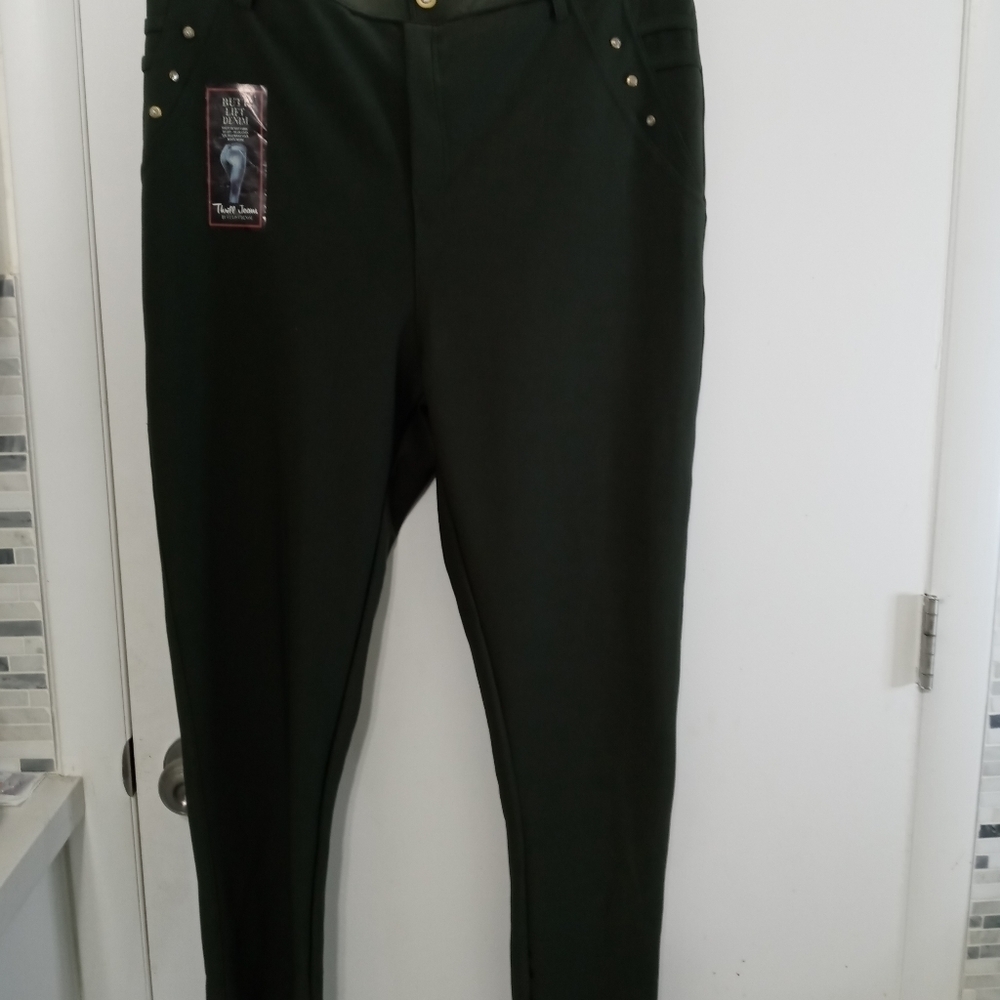 Thrill Jeans Butt Lift Denim Stretchy soft straight leg Jeggings olive green